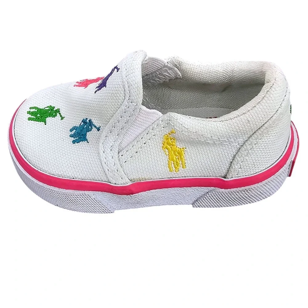 Polo Ralph Lauren Bal Harbour Repeat White Multi Pony Slip On Shoes Infant 2